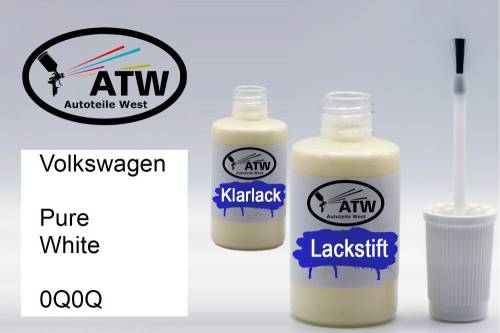 Volkswagen, Pure White, 0Q0Q: 20ml Lackstift + 20ml Klarlack - Set, von ATW Autoteile West.